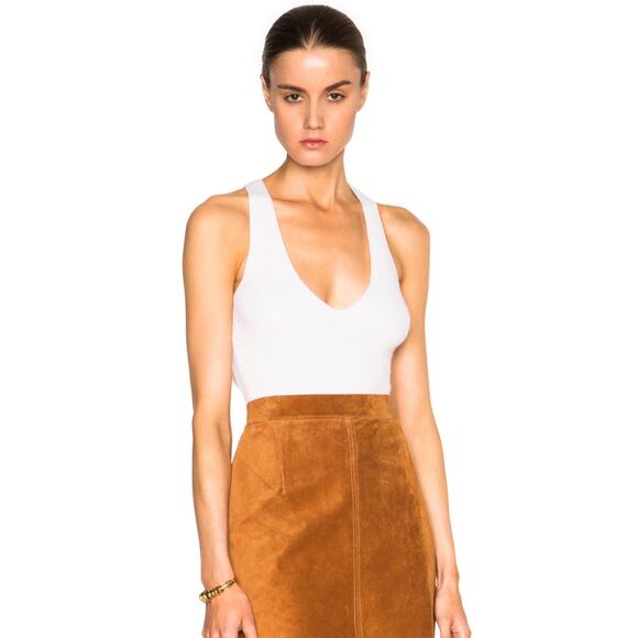 Ryan Roche Cashmere Bodysuit Rib Knit Cream Tie Open Back O/S - Picture 7 of 12